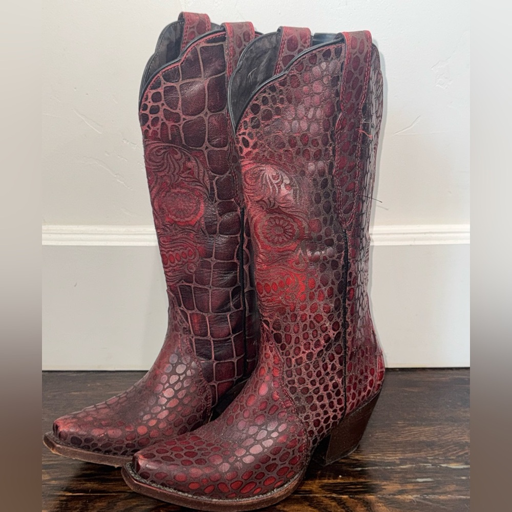 Ariat Red Croc-Embossed Western Heeled Boots